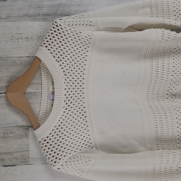 Francesca's Alya cream multi knit long sleeve cropped boxy sweater Size Small - Picture 2 of 8
